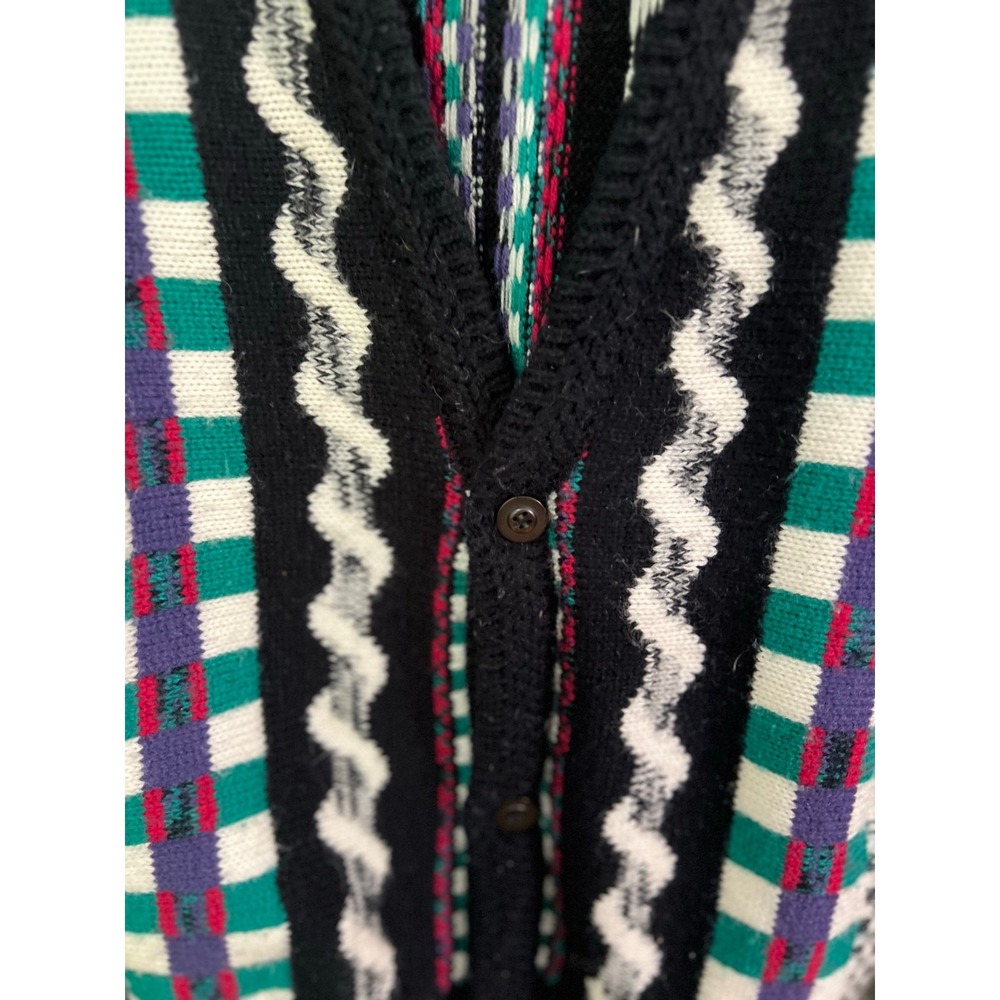 VTG Woman's Chunky Cardigan Colorful Sz 16/18 Hong Kong 80's VNeck Grandpacore - Picture 5 of 8